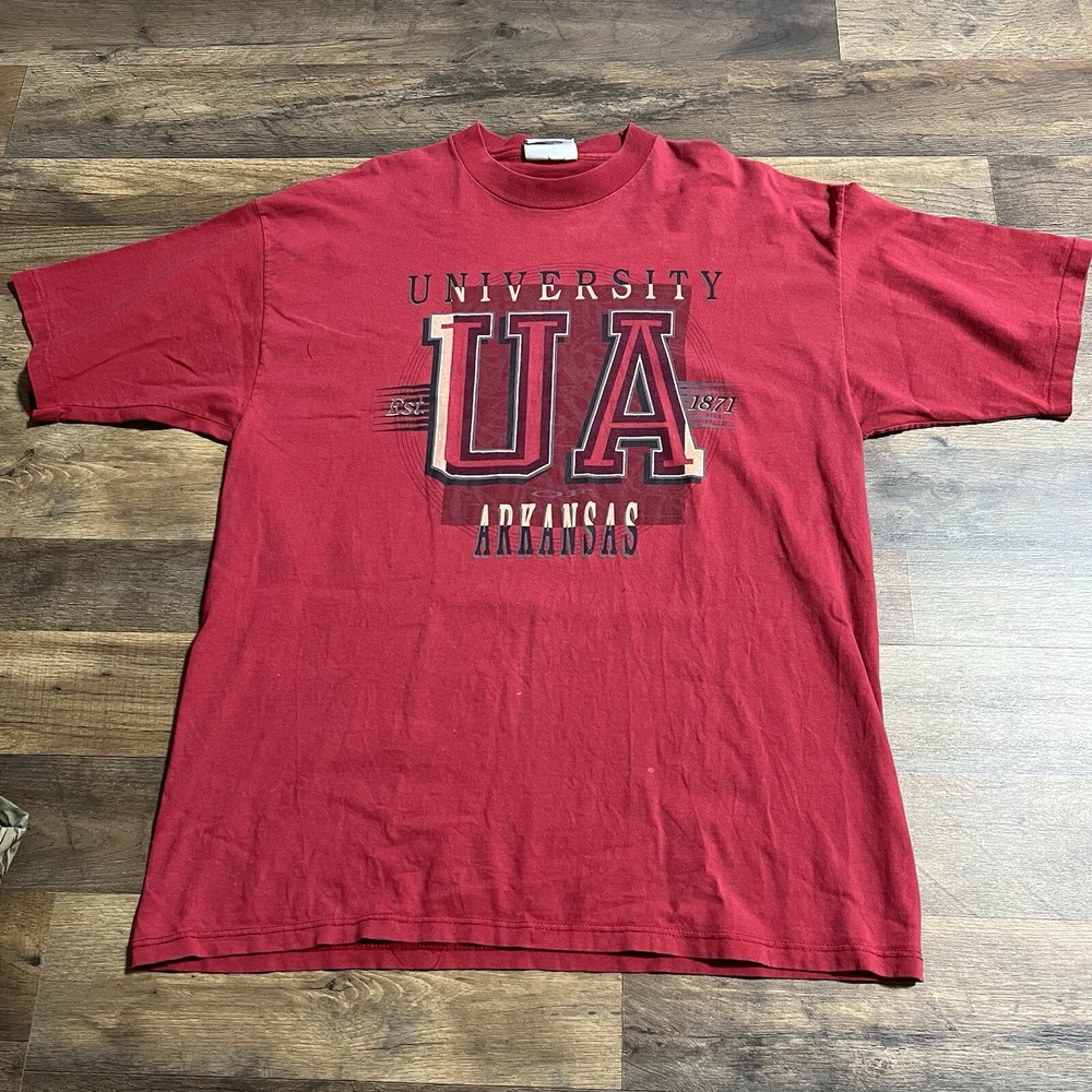 Vintage Crable University of Arkansas Mens Large L Red T Shirt Made in USA