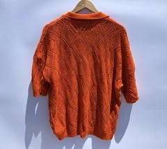 Boohoo Man Orange Boxy Oversized Pattern Open Stitch Stretch Short Sleeve XS