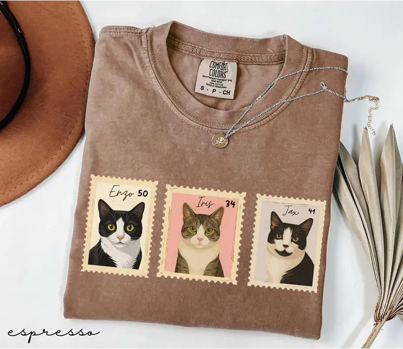 Custom Pet Portrait Stamp Comfort Tee Shirt Personalized Dog Cat