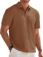 Mens Summer Casual Polo Shirt Short Sleeve Knit Stretchy Button Golf Tee Top