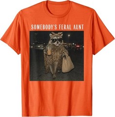 Somebody’s Feral Aunt Raccoon Iced Coffee Sarcastic Animal T-Shirt