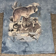 The Mountain Winter Snow Wolves T Shirt Size L* Baby Blue Graphic Tie Dye Nature