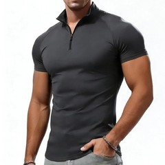 Camiseta Con Cuello Levantado Y Cremallera Para Hombre Camisa De Manga Corta Men