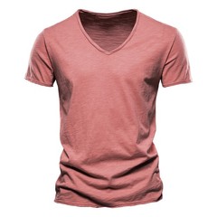 Summer Men’s New Solid Color V-Neck Short Sleeve T-shirt Tops Casual Blouse