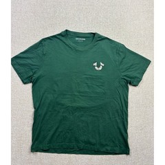 True Religion Mens XL Green Silver Metallic Buddha Guitar Logo T-Shirt