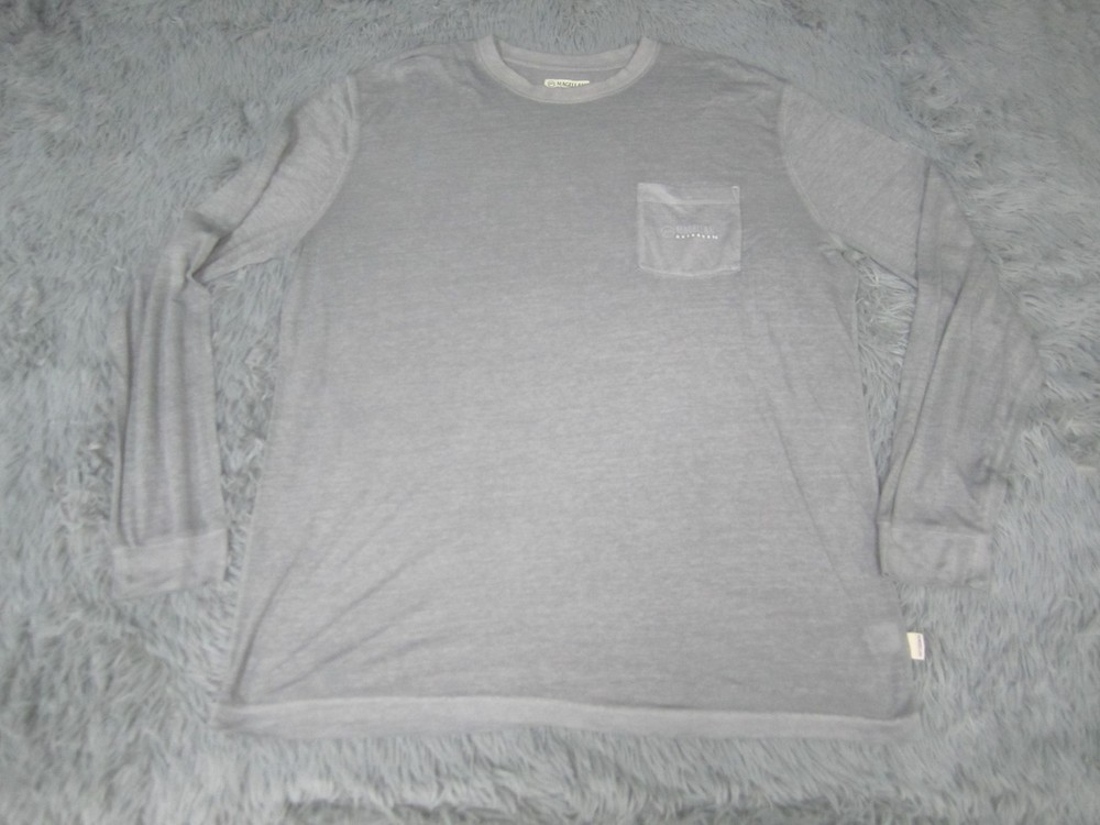 Magellan Outdoors Shirt Mens Large Gray Long Sleeve Pocket Logo Tee Crewneck