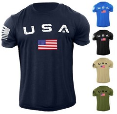 Men’s Casual USA Flag T-Shirt Breathable Light 100% Cotton T-Shirt Size L-6XL US