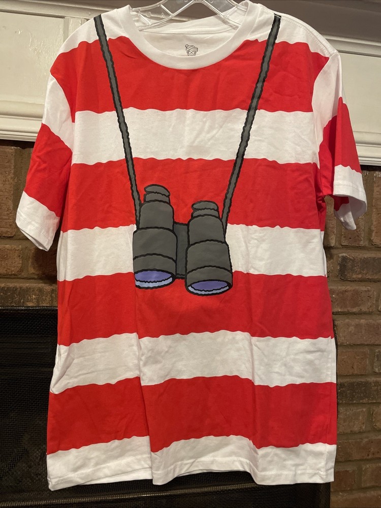 Wheres Waldo Red Stripe AOP Halloween Costume T Shirt EUC Official Men’s Large