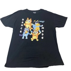 Bluey Dance Mode T-Shirt XL Black Bingo Chilli Bandit Cartoon Graphic Tee