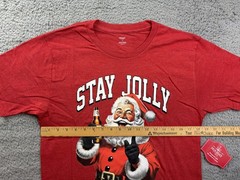 Holiday Time Stay Jolly Clause Shirt Mens Small Red Christmas Santa Graphic Tee