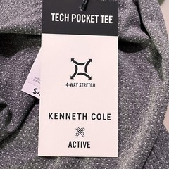 Kenneth Cole Slim Tech Pocket Tee Crew 4 Way Stretch Active Shirt Gray Mesh NWT
