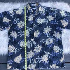 Pierre Cardin 100% Cotton Tropical Floral Plants Button Down Navy Mens Shirt L