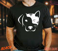 Dog and Cat Split Face T-Shirt – Minimalist Pet Lover Graphic Tee – Cute Dog Cat