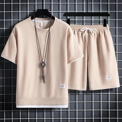 2025 new Summer Men’s Waffle Sets Casual T-Shirt And Shorts Set Male Sports Suit