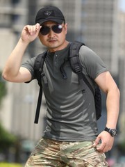 Outdoor Men’s Henry Collar Short Sleeve Shirts Waffle Quick dry Casual T-Shirts