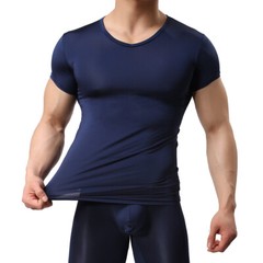 Men’s T-Shirt Gym Tops Slim Fitness Basic T-shirt Bodybuilding Tight V-Neck Tee