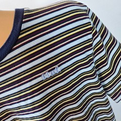 HUF Mens Striped T-Shirt Large Blue Yellow Logo Ringer Tee Blokecore Cotton