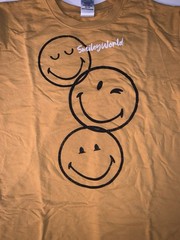 Smiley Worlds Yellow Short Sleeve T Shirt W/ Happy Faces Size Small
