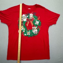 Holiday Time Mens T-Shirt Regular Red Cat Wreath Graphic Christmas Large