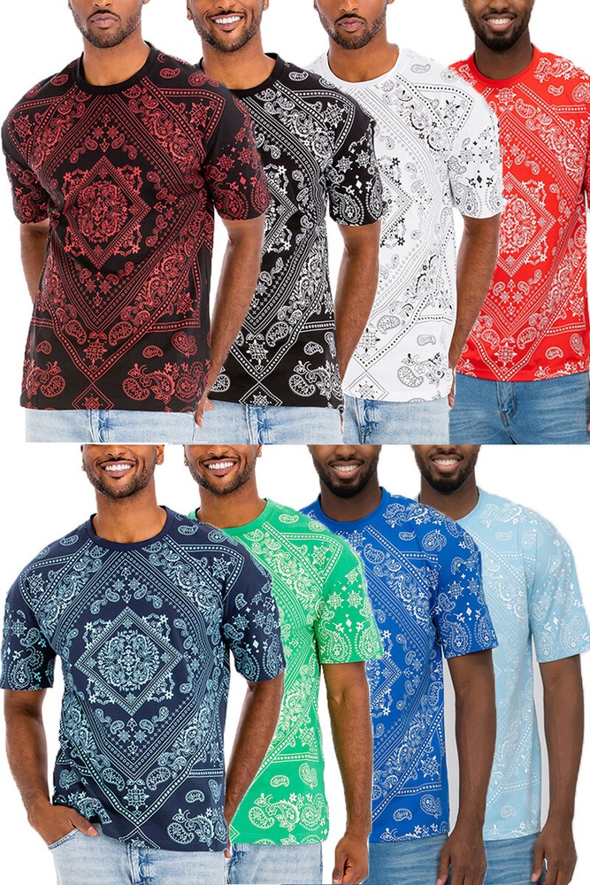 Mens Unisex Cotton Bandana Paisley All Over Print Short Sleeve Tshirt