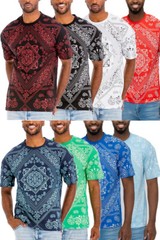 Mens Unisex Cotton Bandana Paisley All Over Print Short Sleeve Tshirt