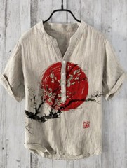 Mens Short Sleeve T-shirt Tops Ladies Cotton Linen Casual Shirt Loose Blouse Tee
