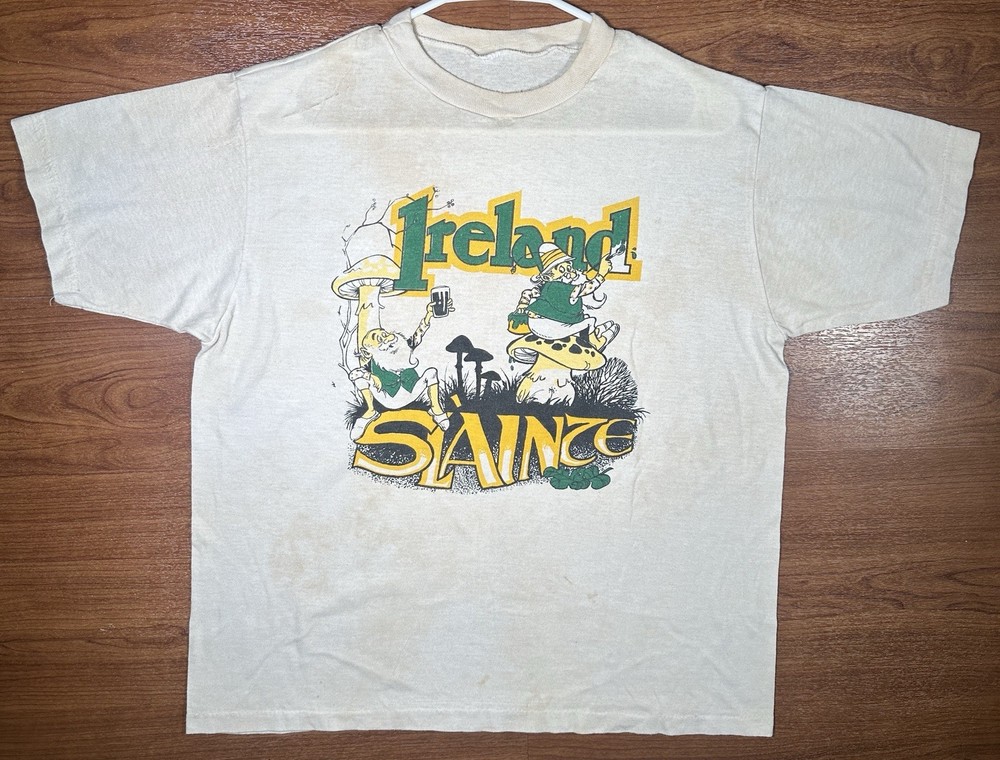 Vintage 80s Ireland Slainte Leprechaun Mushroom T Shirt Mens M Distressed 15