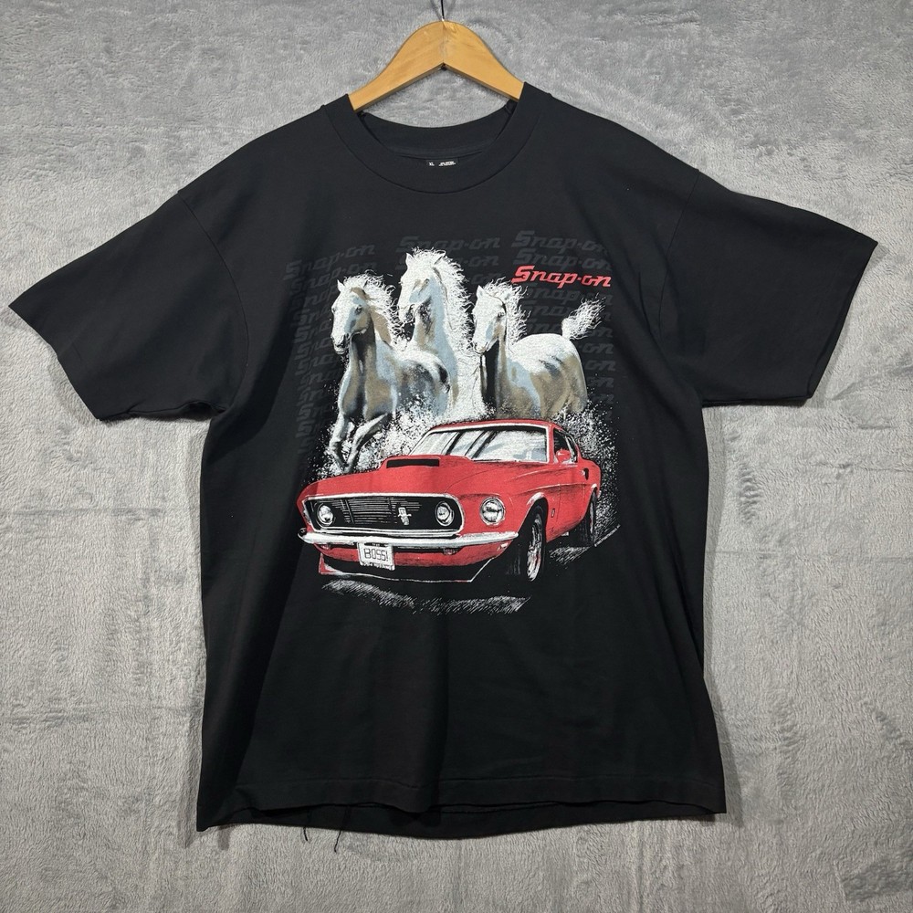 Vintage 90s Snap On Tools Shirt Men XL Black Mustang Horses Single Stitch USA