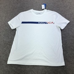 Nautica Shirt Mens Medium White Logo Stripe Graphic Tee Tagless Nautical