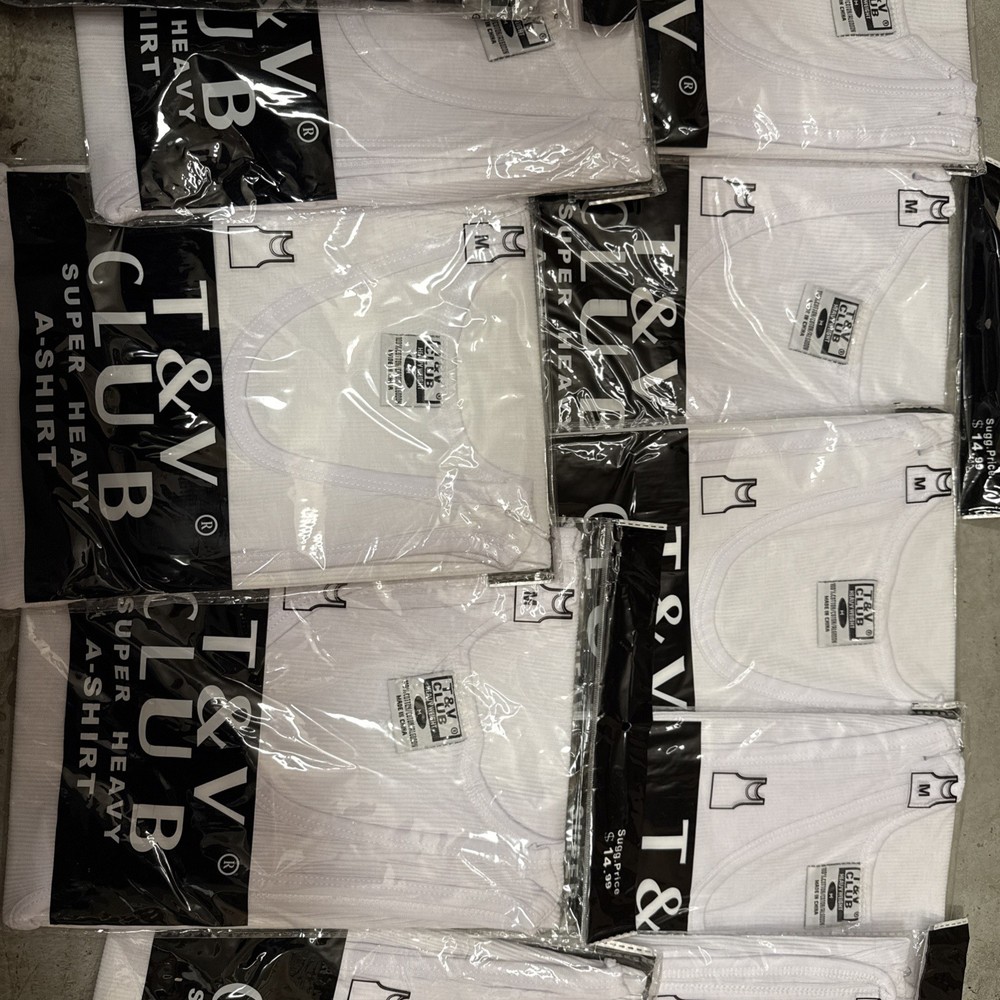 Lot Of 12 White/black Medium A-Shirt/ Tang Top Special,Last Of Inventory