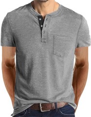 Mens Fashion Henley Shirts Long Sleeve Button Cotton T-Shirt with Pocket