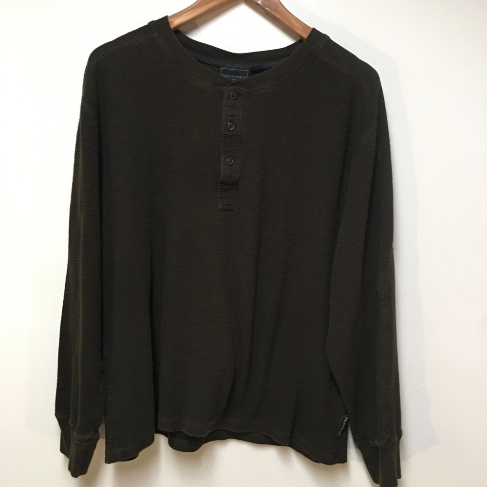 Field & Stream Henley Thermal Shirt Men XL Green Long Sleeve Waffle Knit Outdoor