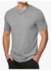 JMIERR Men Slim T Shirt Crew Neck Short Sleeve Gray Comfort Fabric Moisture Wick