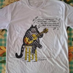 B Kliban Cat Guitar Player short sleeve classic white shirt unisex