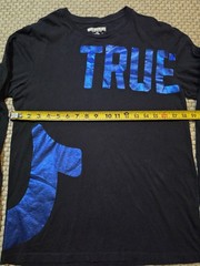 True Religion Black Long-Sleeve T Shirt Mens Small Blue Foil Graphic Logo