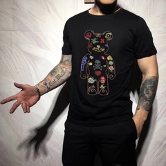 New Fashion Hot Drill Bear Rhinestones Trend Cotton Summer Luxury Men T-Shirt