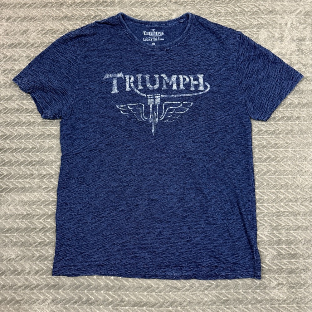 Lucky Brand Triumph Motorcycles Shirt Mens Large Blue Tee Vintage Look
