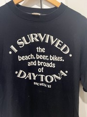 Vintage 80s 1983 I Survived The Beach, Beer, Broads… Daytona Motorcycle T-Shirt