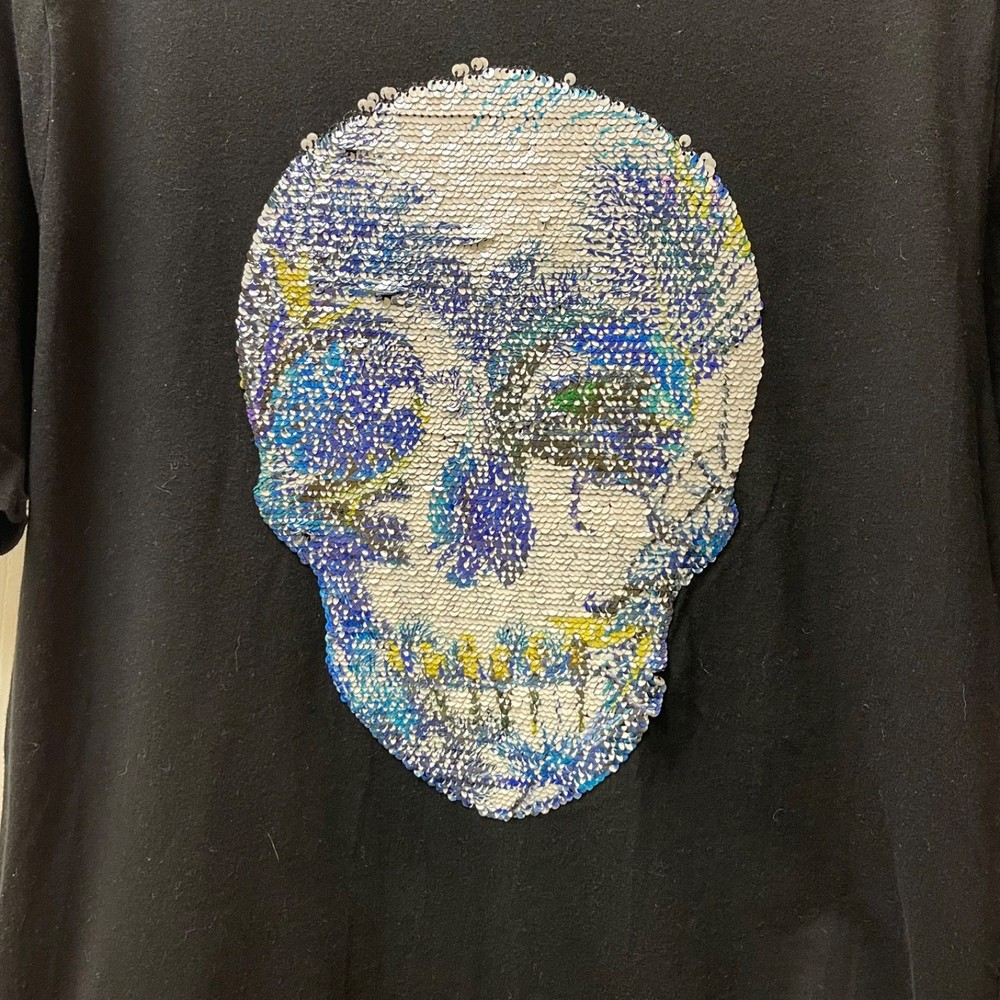 Sean John Men’s Medium Black Reversible Sequin Skull & I Am Limited Edition Tee