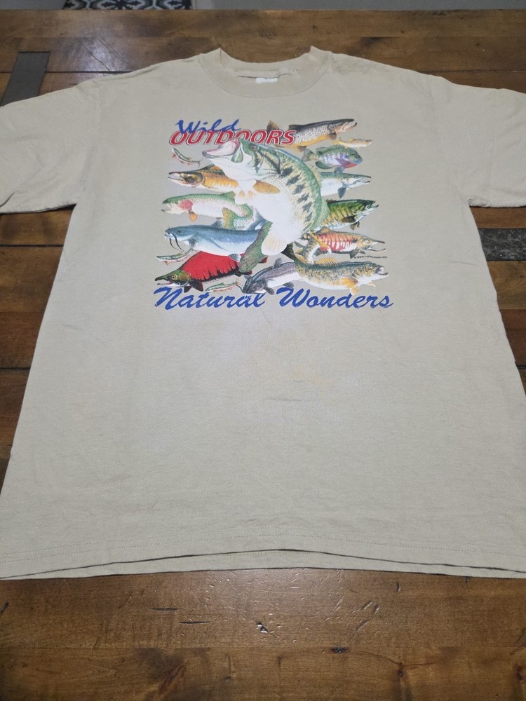 Vintage The Wild Side Shirt L Fish Collage Wild Outdoors Natural Wonders 90s