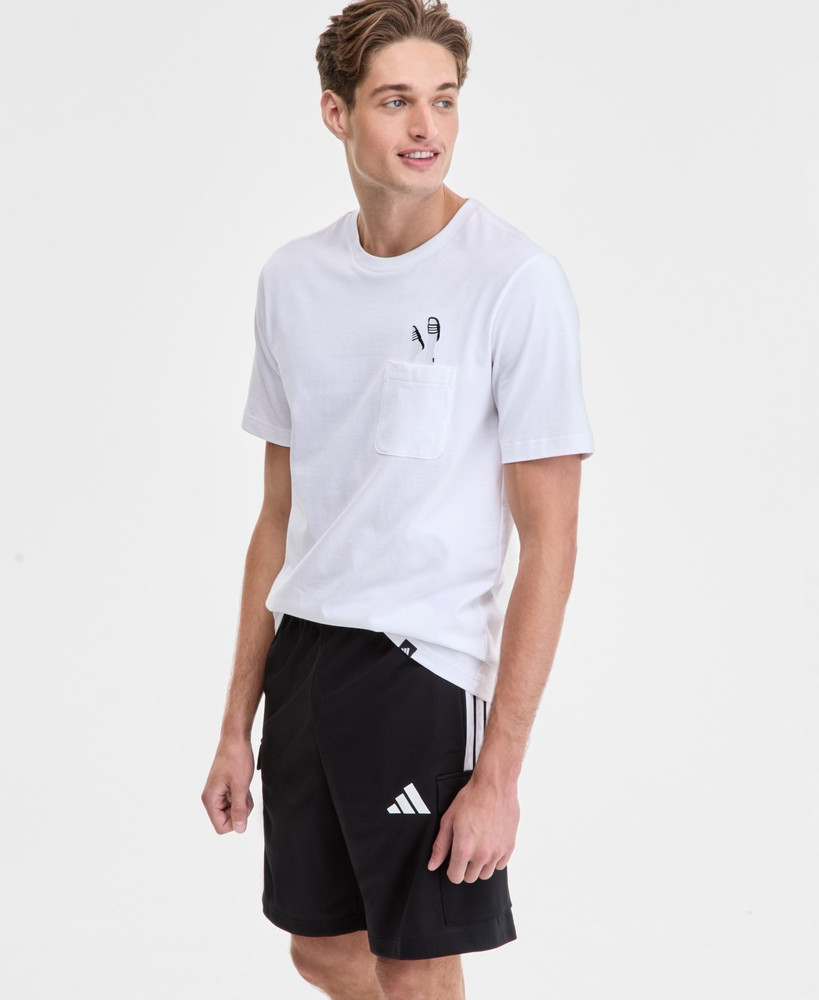 adidas Men’s Slide Regular-Fit Embroidered Graphic Pocket T-Shirt – White-Large