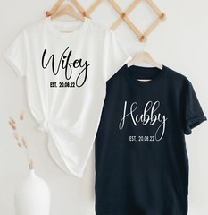 Personalised T Shirt Wifey or HubbyWife Husband Bride Groom Mr and Mrs Top Tee !