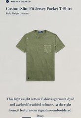 Polo Ralph Lauren T-Shirt Men M Green Custom Slim Fit Jersey Pocket Short Sleeve