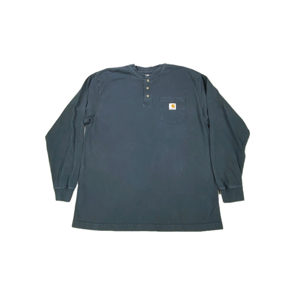 Carhartt Henley Shirt Mens Large Black Loose Fit Heavyweight Ribbed Knit Cuff