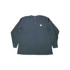 Carhartt Henley Shirt Mens Large Black Loose Fit Heavyweight Ribbed Knit Cuff