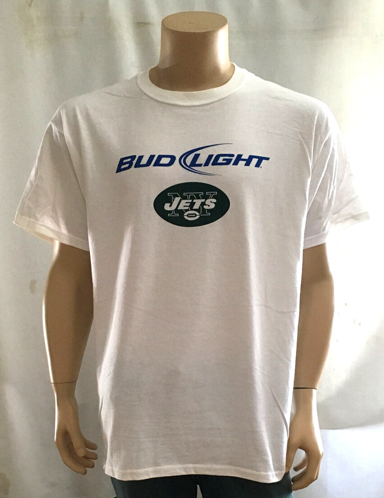 NFL New York Jets T Shirt X-Large Bud Light Beer Football White Cotton EUC