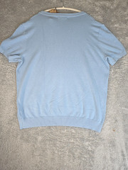 PJ PAUL JONES Mens Knitted T-Shirt Ribbed Cuff Crew Light Academia Blue 2XL