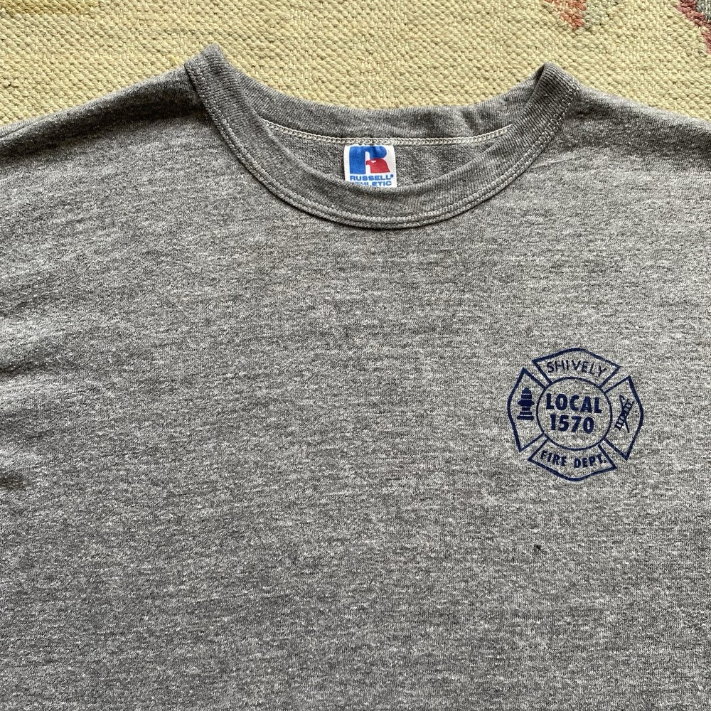 Vintage Tri Blend T Shirt 80s Medium Gray Rayon Shively Fire Kentucky Russell