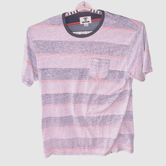 Vissla T Shirt Mens XL Gray Blue Stripe Short Sleeve Measures Medium Stretch