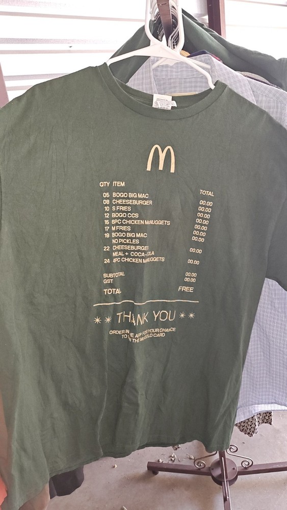 McDonald’s McGold Card Receipt Thank You Employee T-Shirt – Size XL